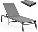 Aluminum Chaise Lounge Ourdoor - Foldable & Assemble Free Outdoor Lounge Chair with 5 Adjustable Backrest, Patio Lounge Chair for Outside Poolside Beach Pool, Black - Wigtrends