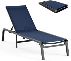 Aluminum Chaise Lounge Ourdoor - Foldable & Assemble Free Outdoor Lounge Chair with 5 Adjustable Backrest, Patio Lounge Chair for Outside Poolside Beach Pool, Black - Wigtrends