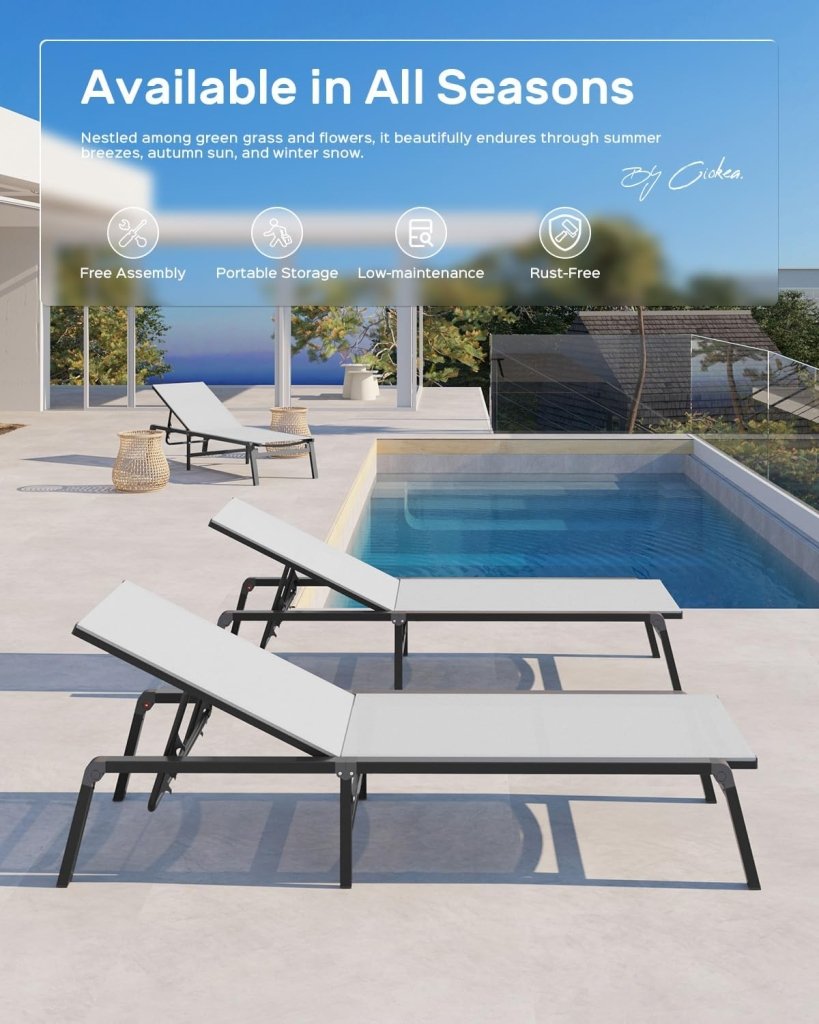 Aluminum Chaise Lounge Ourdoor - Foldable & Assemble Free Outdoor Lounge Chair with 5 Adjustable Backrest, Patio Lounge Chair for Outside Poolside Beach Pool, Black - Wigtrends