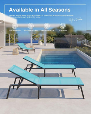 Aluminum Chaise Lounge Ourdoor - Foldable & Assemble Free Outdoor Lounge Chair with 5 Adjustable Backrest, Patio Lounge Chair for Outside Poolside Beach Pool, Black - Wigtrends
