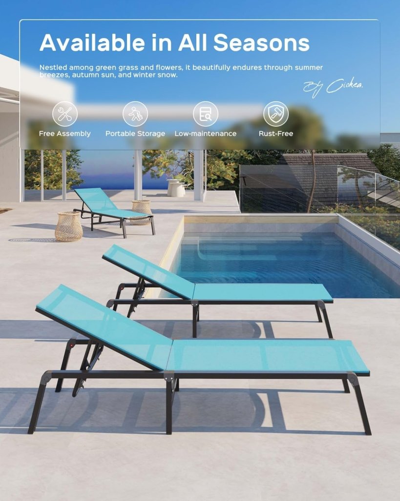 Aluminum Chaise Lounge Ourdoor - Foldable & Assemble Free Outdoor Lounge Chair with 5 Adjustable Backrest, Patio Lounge Chair for Outside Poolside Beach Pool, Black - Wigtrends