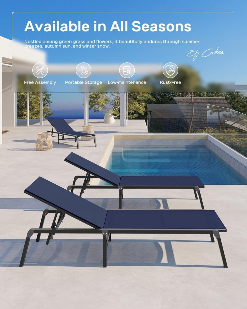 Aluminum Chaise Lounge Ourdoor - Foldable & Assemble Free Outdoor Lounge Chair with 5 Adjustable Backrest, Patio Lounge Chair for Outside Poolside Beach Pool, Black - Wigtrends