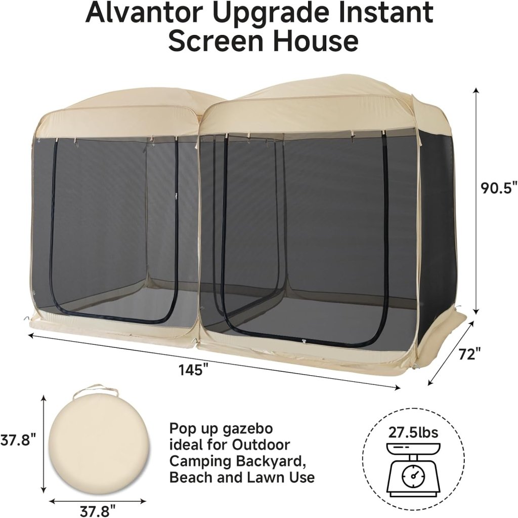 Alvantor Screen House Gazebo, 6 - 10 - 15 Person Pop Up Igloo Screened Canopy Tent with Mosquito Netting Sides, Instant UV Resistant Sun Shelter for Garden, Patio, Backyard - Wigtrends