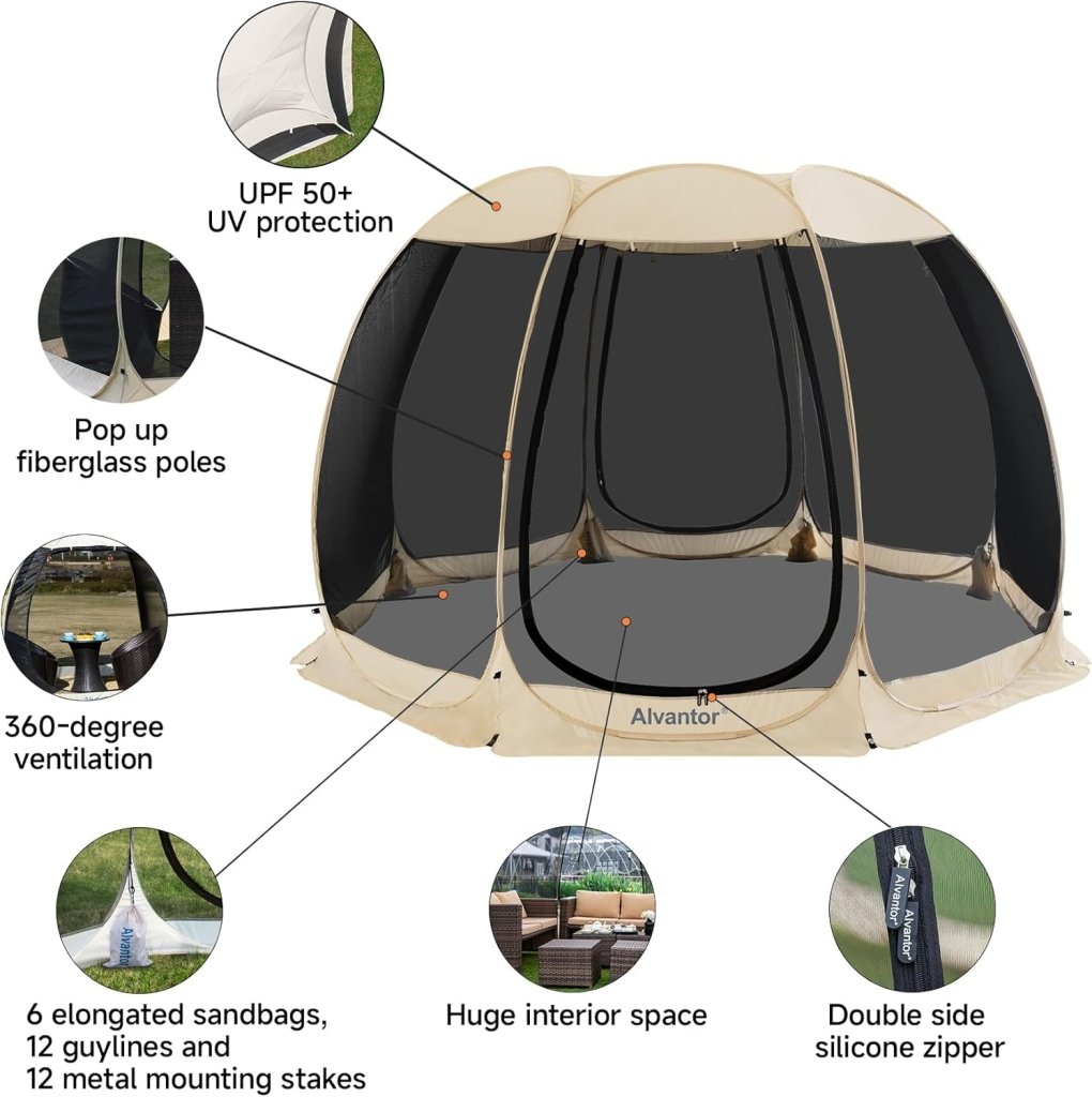 Alvantor Screen House Gazebo, 6 - 10 - 15 Person Pop Up Igloo Screened Canopy Tent with Mosquito Netting Sides, Instant UV Resistant Sun Shelter for Garden, Patio, Backyard - Wigtrends