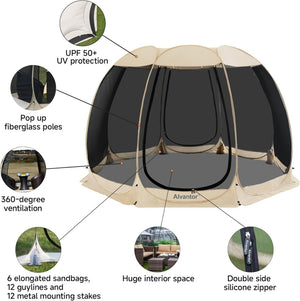 Alvantor Screen House Gazebo, 6 - 10 - 15 Person Pop Up Igloo Screened Canopy Tent with Mosquito Netting Sides, Instant UV Resistant Sun Shelter for Garden, Patio, Backyard - Wigtrends