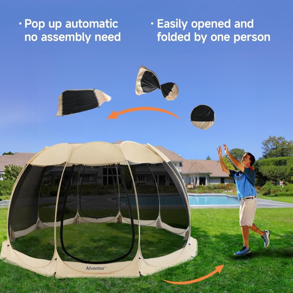 Alvantor Screen House Gazebo, 6 - 10 - 15 Person Pop Up Igloo Screened Canopy Tent with Mosquito Netting Sides, Instant UV Resistant Sun Shelter for Garden, Patio, Backyard - Wigtrends
