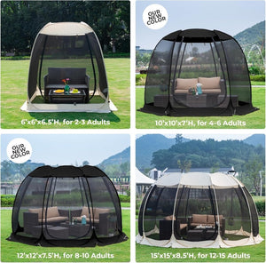Alvantor Screen House Gazebo, 6 - 10 - 15 Person Pop Up Igloo Screened Canopy Tent with Mosquito Netting Sides, Instant UV Resistant Sun Shelter for Garden, Patio, Backyard - Wigtrends