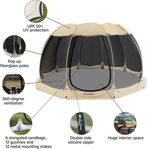 Alvantor Screen House Gazebo, 6 - 10 - 15 Person Pop Up Igloo Screened Canopy Tent with Mosquito Netting Sides, Instant UV Resistant Sun Shelter for Garden, Patio, Backyard - Wigtrends