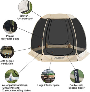 Alvantor Screen House Gazebo, 6 - 10 - 15 Person Pop Up Igloo Screened Canopy Tent with Mosquito Netting Sides, Instant UV Resistant Sun Shelter for Garden, Patio, Backyard - Wigtrends