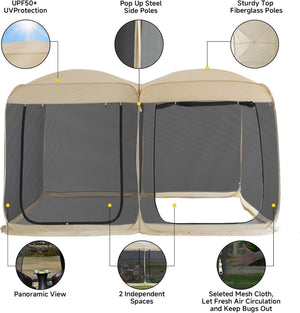 Alvantor Screen House Gazebo, 6 - 10 - 15 Person Pop Up Igloo Screened Canopy Tent with Mosquito Netting Sides, Instant UV Resistant Sun Shelter for Garden, Patio, Backyard - Wigtrends
