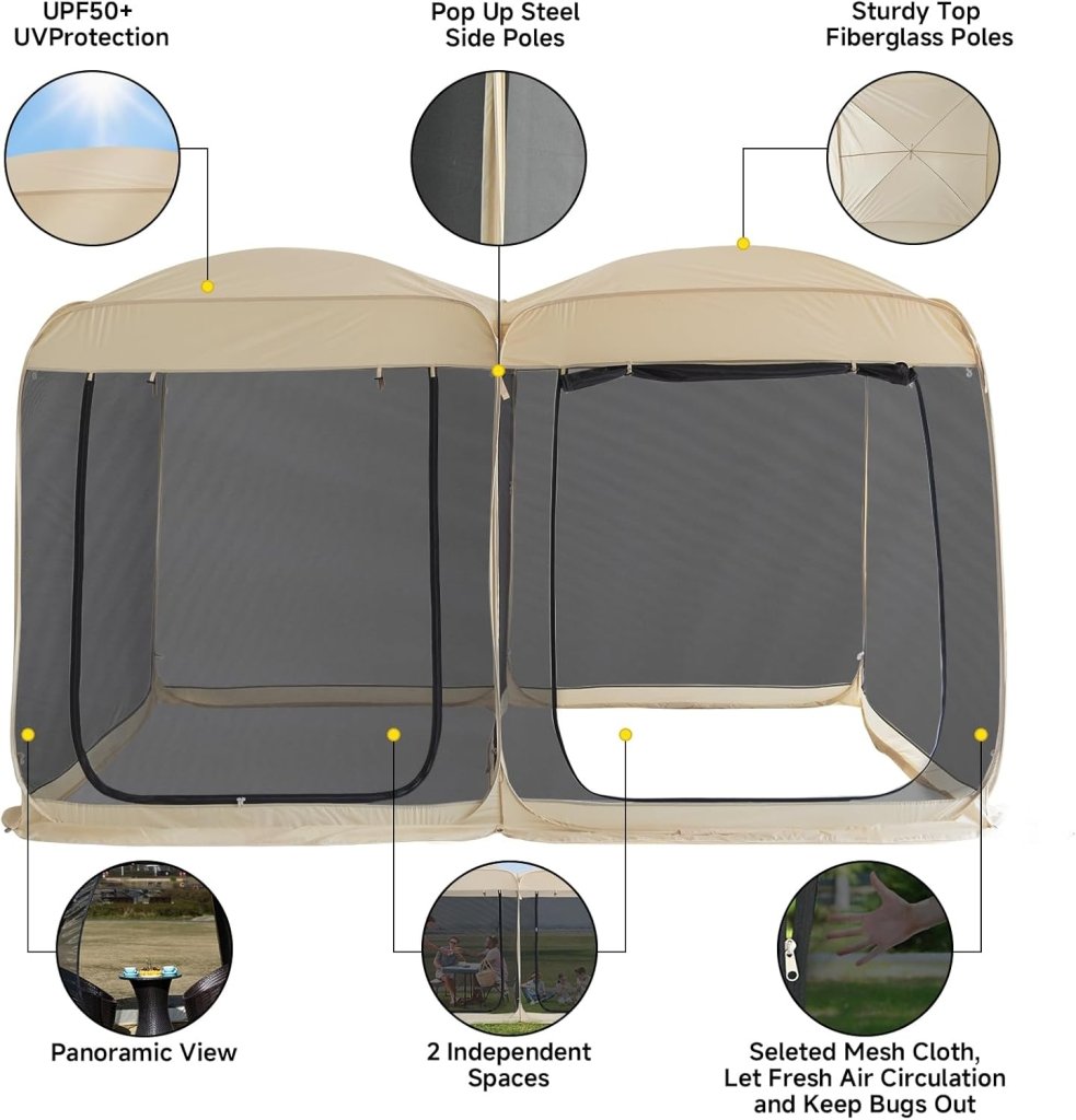 Alvantor Screen House Gazebo, 6 - 10 - 15 Person Pop Up Igloo Screened Canopy Tent with Mosquito Netting Sides, Instant UV Resistant Sun Shelter for Garden, Patio, Backyard - Wigtrends