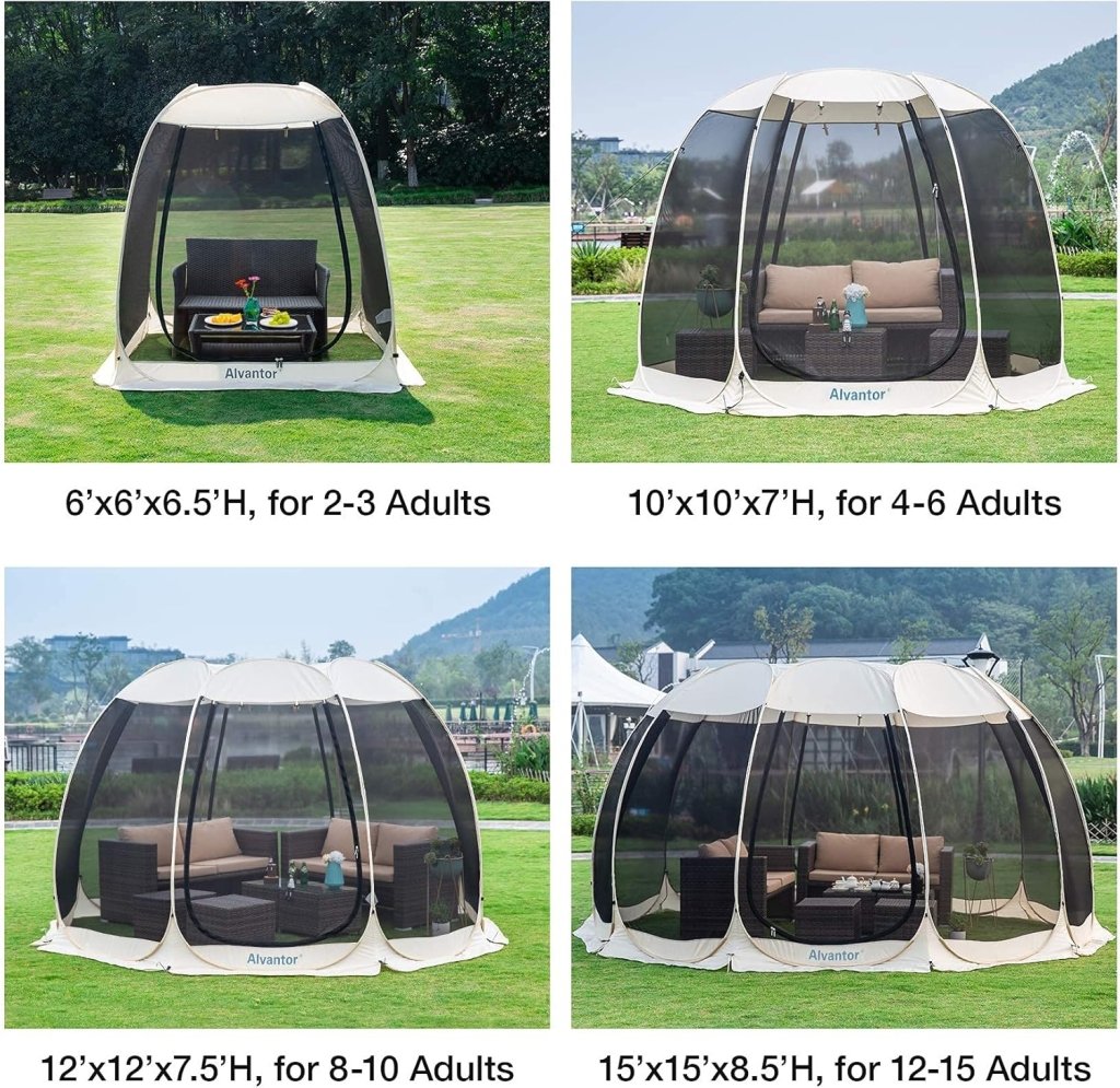 Alvantor Screen House Gazebo, 6 - 10 - 15 Person Pop Up Igloo Screened Canopy Tent with Mosquito Netting Sides, Instant UV Resistant Sun Shelter for Garden, Patio, Backyard - Wigtrends