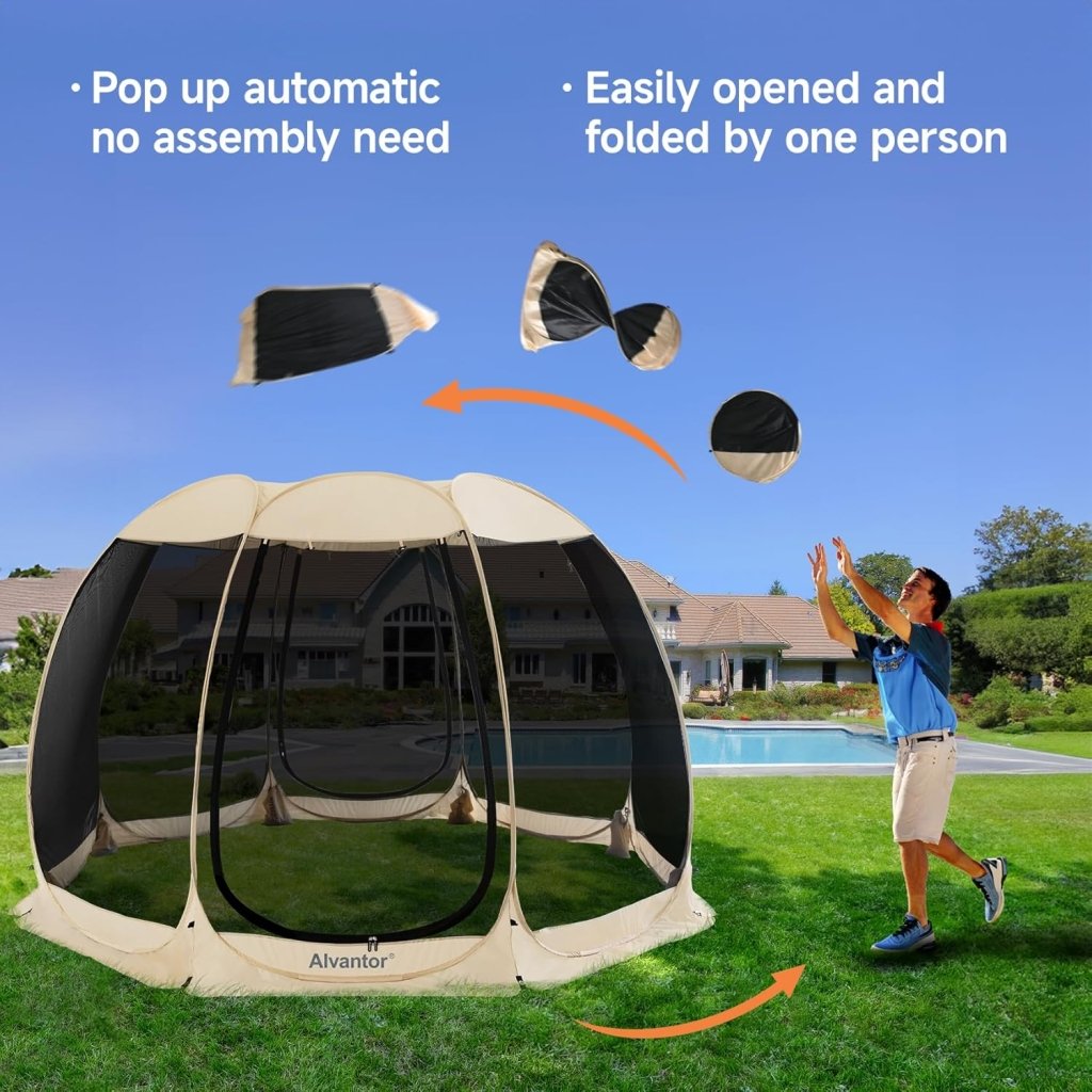 Alvantor Screen House Gazebo, 6 - 10 - 15 Person Pop Up Igloo Screened Canopy Tent with Mosquito Netting Sides, Instant UV Resistant Sun Shelter for Garden, Patio, Backyard - Wigtrends