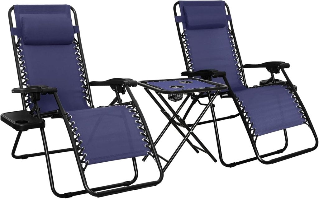 Amazon Basics Outdoor Patio Mesh Adjustable Zero Gravity Lounge Chair Recliners set of 2 with Side Table, 35 x 26 x 43 inches, Beige - Wigtrends