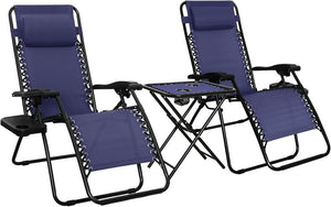 Amazon Basics Outdoor Patio Mesh Adjustable Zero Gravity Lounge Chair Recliners set of 2 with Side Table, 35 x 26 x 43 inches, Beige - Wigtrends