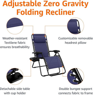 Amazon Basics Outdoor Patio Mesh Adjustable Zero Gravity Lounge Chair Recliners set of 2 with Side Table, 35 x 26 x 43 inches, Beige - Wigtrends