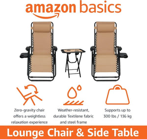 Amazon Basics Outdoor Patio Mesh Adjustable Zero Gravity Lounge Chair Recliners set of 2 with Side Table, 35 x 26 x 43 inches, Beige - Wigtrends
