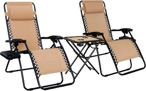 Amazon Basics Outdoor Patio Mesh Adjustable Zero Gravity Lounge Chair Recliners set of 2 with Side Table, 35 x 26 x 43 inches, Beige - Wigtrends