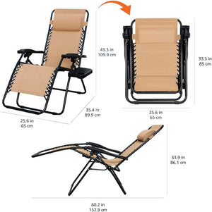 Amazon Basics Outdoor Patio Mesh Adjustable Zero Gravity Lounge Chair Recliners set of 2 with Side Table, 35 x 26 x 43 inches, Beige - Wigtrends