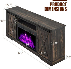 AMERLIFE Fireplace TV Stand with Sliding Barn Door for TVs up to 73", Farmhouse 63" Fireplace Entertainment Center with Storage Cabinets/Adjustable Shelves - Wigtrends