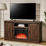 AMERLIFE Fireplace TV Stand with Sliding Barn Door for TVs up to 73", Farmhouse 63" Fireplace Entertainment Center with Storage Cabinets/Adjustable Shelves - Wigtrends