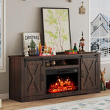 AMERLIFE Fireplace TV Stand with Sliding Barn Door for TVs up to 73", Farmhouse 63" Fireplace Entertainment Center with Storage Cabinets/Adjustable Shelves - Wigtrends