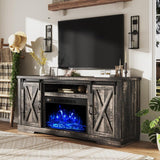 AMERLIFE Fireplace TV Stand with Sliding Barn Door for TVs up to 73", Farmhouse 63" Fireplace Entertainment Center with Storage Cabinets/Adjustable Shelves - Wigtrends