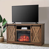 AMERLIFE Fireplace TV Stand with Sliding Barn Door for TVs up to 73", Farmhouse 63" Fireplace Entertainment Center with Storage Cabinets/Adjustable Shelves - Wigtrends