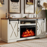 AMERLIFE Fireplace TV Stand with Sliding Barn Door for TVs up to 73", Farmhouse 63" Fireplace Entertainment Center with Storage Cabinets/Adjustable Shelves - Wigtrends