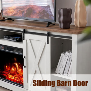 AMERLIFE Fireplace TV Stand with Sliding Barn Door for TVs up to 73", Farmhouse 63" Fireplace Entertainment Center with Storage Cabinets/Adjustable Shelves - Wigtrends