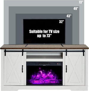 AMERLIFE Fireplace TV Stand with Sliding Barn Door for TVs up to 73", Farmhouse 63" Fireplace Entertainment Center with Storage Cabinets/Adjustable Shelves - Wigtrends