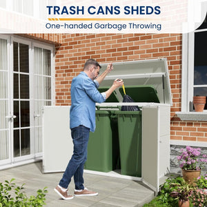 Amopatio 41 Cu Ft Horizontal Outdoor Storage Shed, Resin Trash Can Storage,Resin Shed for Garden Tools, Lawn Mowers, Garbage Cans, Patio Use - Wigtrends