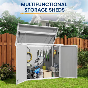 Amopatio 41 Cu Ft Horizontal Outdoor Storage Shed, Resin Trash Can Storage,Resin Shed for Garden Tools, Lawn Mowers, Garbage Cans, Patio Use - Wigtrends