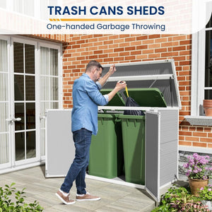 Amopatio 41 Cu Ft Horizontal Outdoor Storage Shed, Resin Trash Can Storage,Resin Shed for Garden Tools, Lawn Mowers, Garbage Cans, Patio Use - Wigtrends