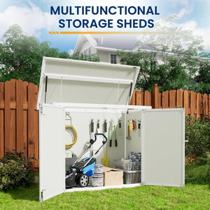 Amopatio 41 Cu Ft Horizontal Outdoor Storage Shed, Resin Trash Can Storage,Resin Shed for Garden Tools, Lawn Mowers, Garbage Cans, Patio Use - Wigtrends