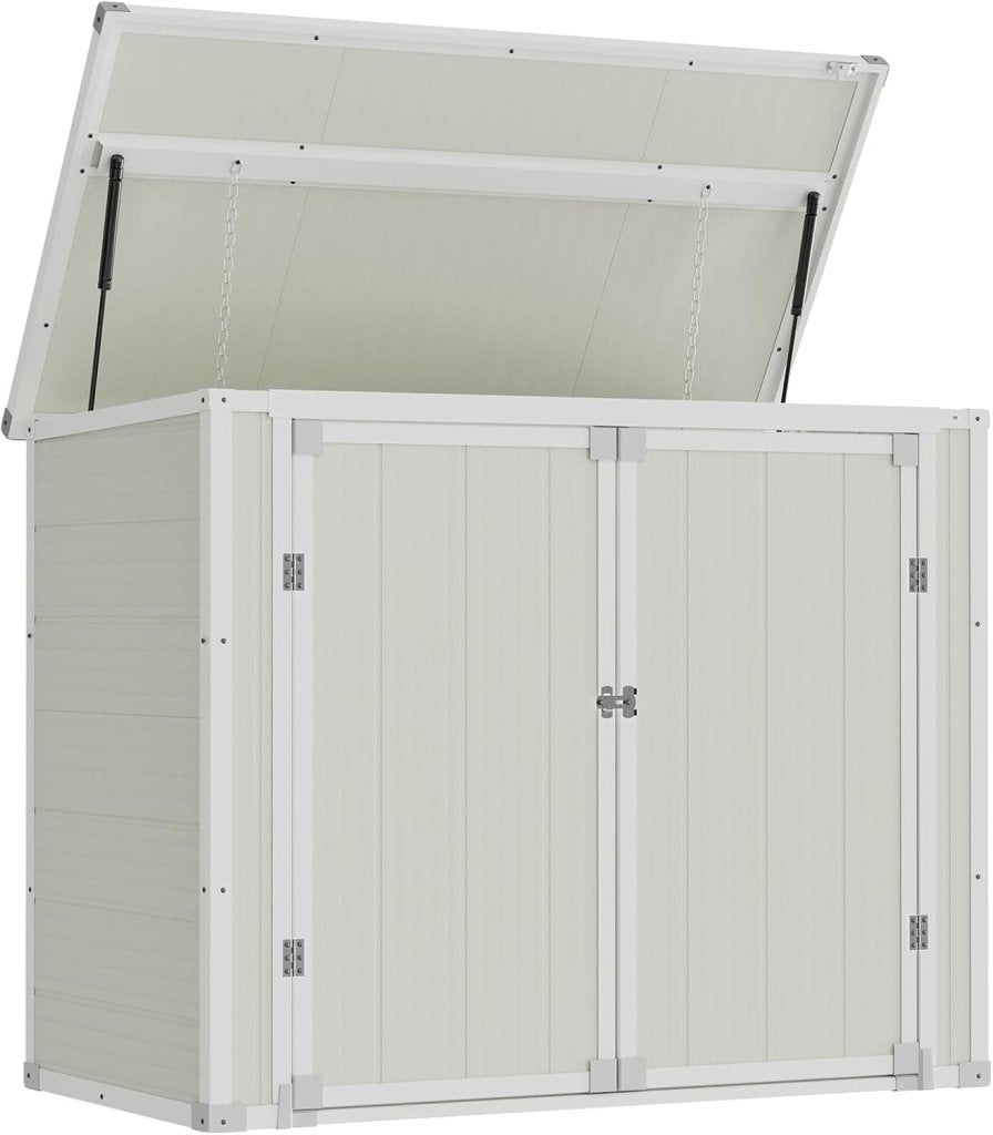 Amopatio 41 Cu Ft Horizontal Outdoor Storage Shed, Resin Trash Can Storage,Resin Shed for Garden Tools, Lawn Mowers, Garbage Cans, Patio Use - Wigtrends
