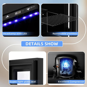 Antarctic Star 26 Bottle 130 Can Wine Cooler/Cabinet Beverage Refrigerator Mini Wine Cellar Beer Soda Clear Glass Door Bar Fridge Quiet Compressor Adjust Temp Freestanding Indoor Use 3.2cu.ft Black - Wigtrends