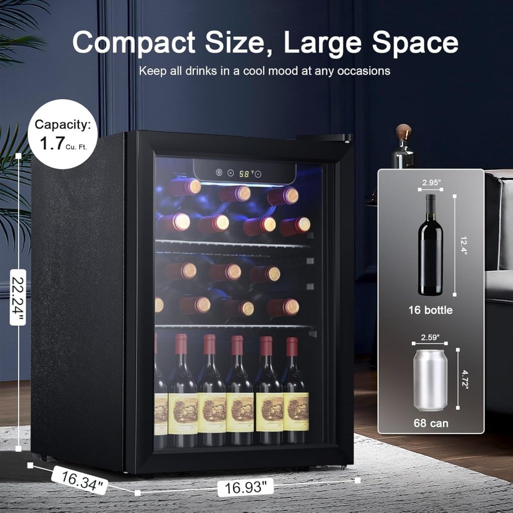 Antarctic Star 26 Bottle 130 Can Wine Cooler/Cabinet Beverage Refrigerator Mini Wine Cellar Beer Soda Clear Glass Door Bar Fridge Quiet Compressor Adjust Temp Freestanding Indoor Use 3.2cu.ft Black - Wigtrends
