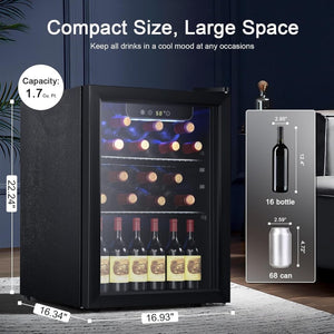 Antarctic Star 26 Bottle 130 Can Wine Cooler/Cabinet Beverage Refrigerator Mini Wine Cellar Beer Soda Clear Glass Door Bar Fridge Quiet Compressor Adjust Temp Freestanding Indoor Use 3.2cu.ft Black - Wigtrends