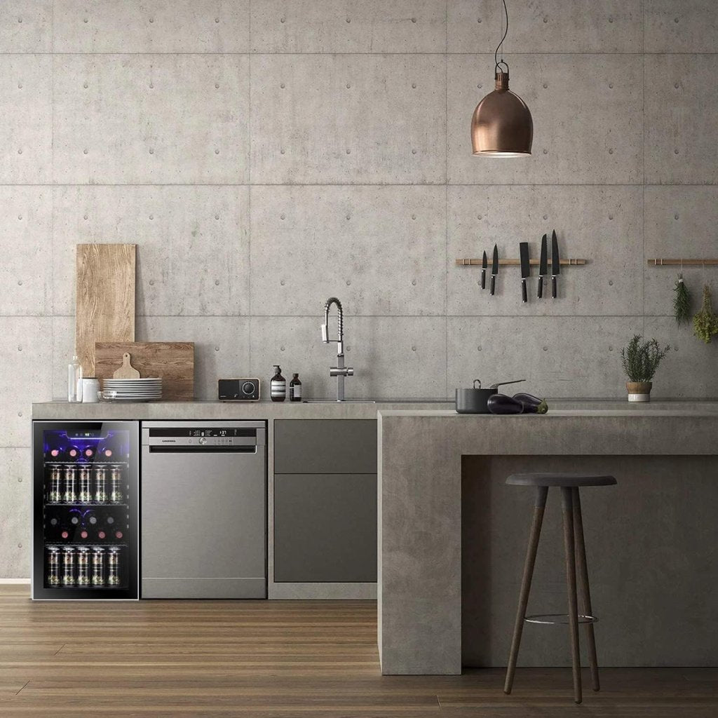 Antarctic Star 26 Bottle 130 Can Wine Cooler/Cabinet Beverage Refrigerator Mini Wine Cellar Beer Soda Clear Glass Door Bar Fridge Quiet Compressor Adjust Temp Freestanding Indoor Use 3.2cu.ft Black - Wigtrends