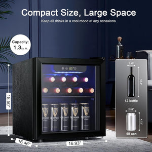 Antarctic Star 26 Bottle 130 Can Wine Cooler/Cabinet Beverage Refrigerator Mini Wine Cellar Beer Soda Clear Glass Door Bar Fridge Quiet Compressor Adjust Temp Freestanding Indoor Use 3.2cu.ft Black - Wigtrends