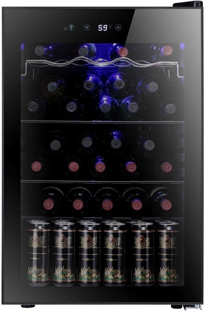 Antarctic Star 26 Bottle 130 Can Wine Cooler/Cabinet Beverage Refrigerator Mini Wine Cellar Beer Soda Clear Glass Door Bar Fridge Quiet Compressor Adjust Temp Freestanding Indoor Use 3.2cu.ft Black - Wigtrends