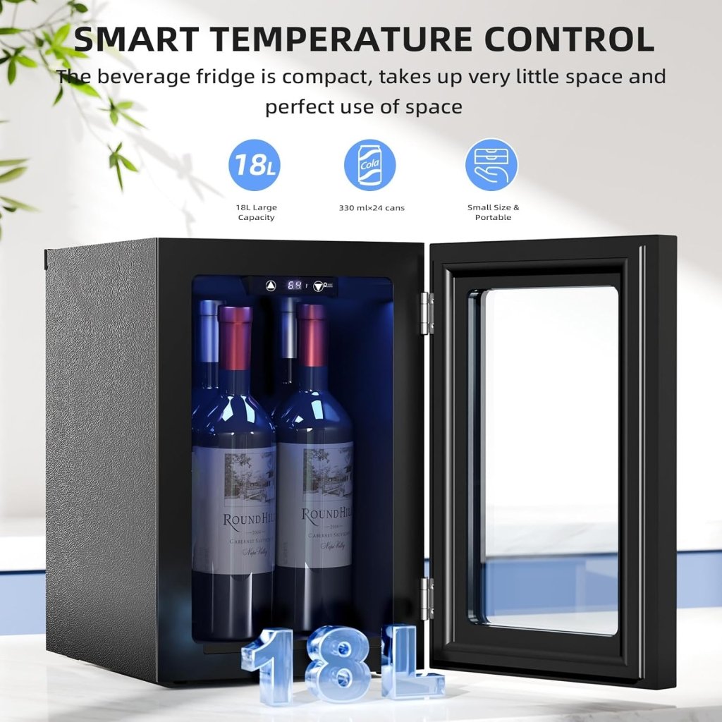 Antarctic Star 26 Bottle 130 Can Wine Cooler/Cabinet Beverage Refrigerator Mini Wine Cellar Beer Soda Clear Glass Door Bar Fridge Quiet Compressor Adjust Temp Freestanding Indoor Use 3.2cu.ft Black - Wigtrends