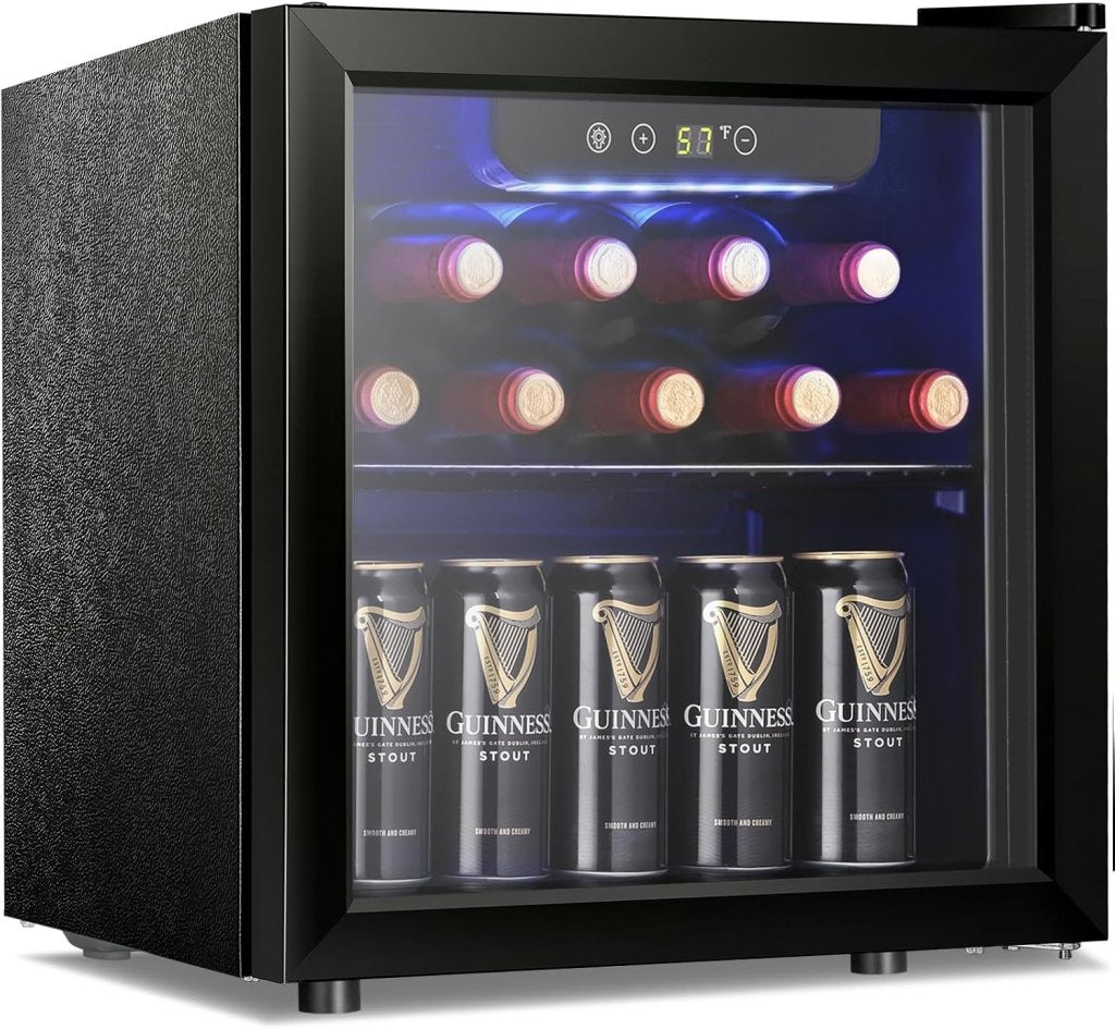 Antarctic Star 26 Bottle 130 Can Wine Cooler/Cabinet Beverage Refrigerator Mini Wine Cellar Beer Soda Clear Glass Door Bar Fridge Quiet Compressor Adjust Temp Freestanding Indoor Use 3.2cu.ft Black - Wigtrends