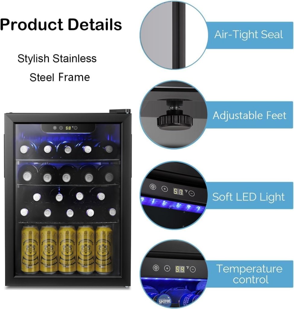 Antarctic Star 26 Bottle 130 Can Wine Cooler/Cabinet Beverage Refrigerator Mini Wine Cellar Beer Soda Clear Glass Door Bar Fridge Quiet Compressor Adjust Temp Freestanding Indoor Use 3.2cu.ft Black - Wigtrends