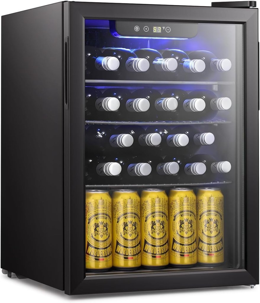 Antarctic Star 26 Bottle 130 Can Wine Cooler/Cabinet Beverage Refrigerator Mini Wine Cellar Beer Soda Clear Glass Door Bar Fridge Quiet Compressor Adjust Temp Freestanding Indoor Use 3.2cu.ft Black - Wigtrends