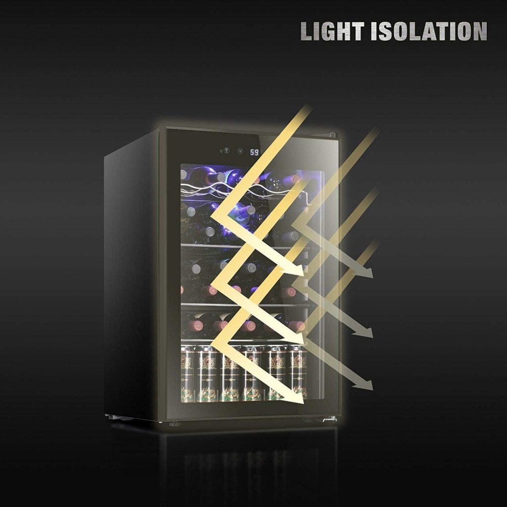 Antarctic Star 26 Bottle 130 Can Wine Cooler/Cabinet Beverage Refrigerator Mini Wine Cellar Beer Soda Clear Glass Door Bar Fridge Quiet Compressor Adjust Temp Freestanding Indoor Use 3.2cu.ft Black - Wigtrends