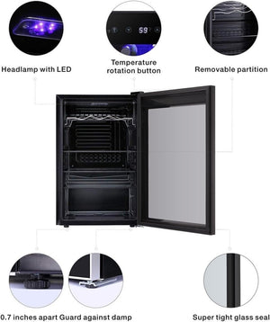 Antarctic Star 26 Bottle 130 Can Wine Cooler/Cabinet Beverage Refrigerator Mini Wine Cellar Beer Soda Clear Glass Door Bar Fridge Quiet Compressor Adjust Temp Freestanding Indoor Use 3.2cu.ft Black - Wigtrends
