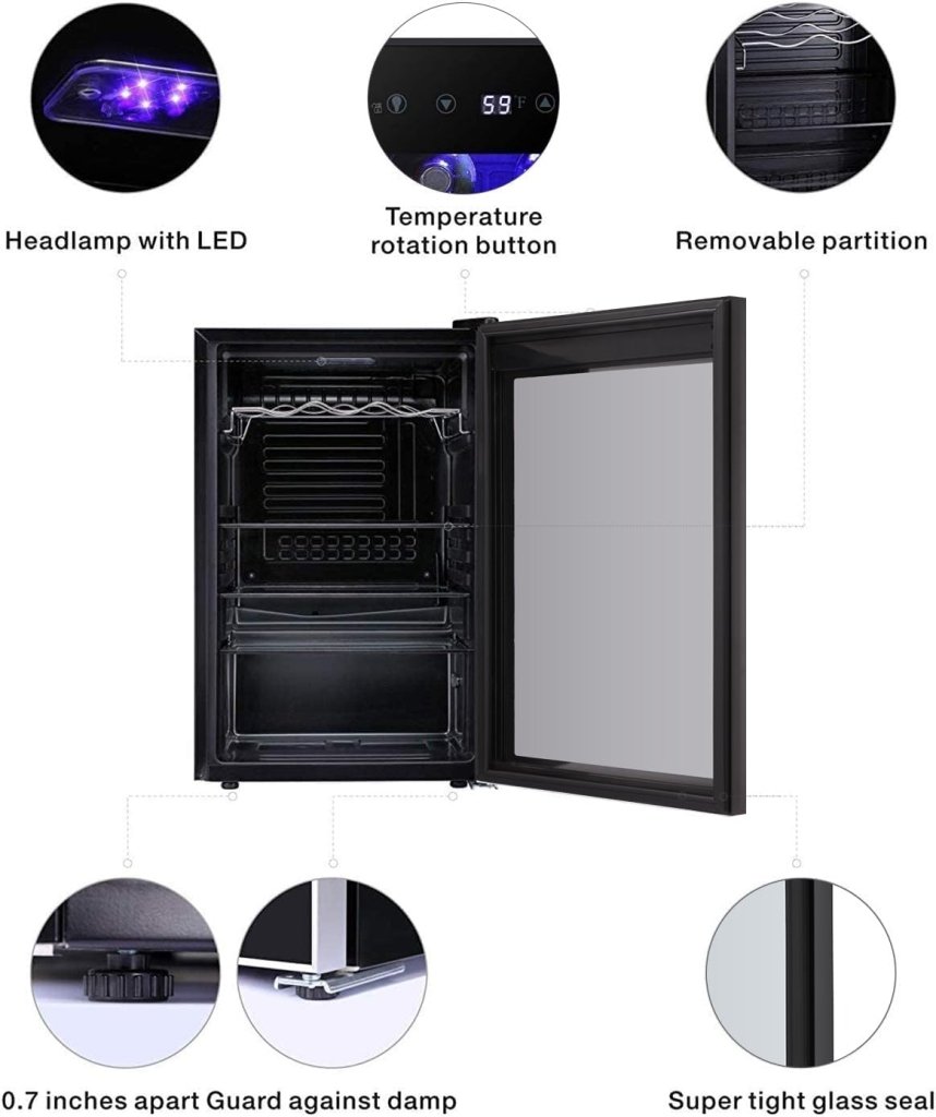 Antarctic Star 26 Bottle 130 Can Wine Cooler/Cabinet Beverage Refrigerator Mini Wine Cellar Beer Soda Clear Glass Door Bar Fridge Quiet Compressor Adjust Temp Freestanding Indoor Use 3.2cu.ft Black - Wigtrends