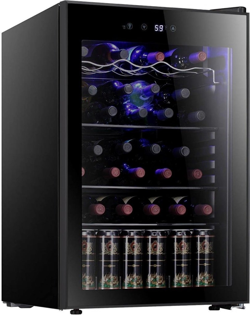Antarctic Star 26 Bottle 130 Can Wine Cooler/Cabinet Beverage Refrigerator Mini Wine Cellar Beer Soda Clear Glass Door Bar Fridge Quiet Compressor Adjust Temp Freestanding Indoor Use 3.2cu.ft Black - Wigtrends